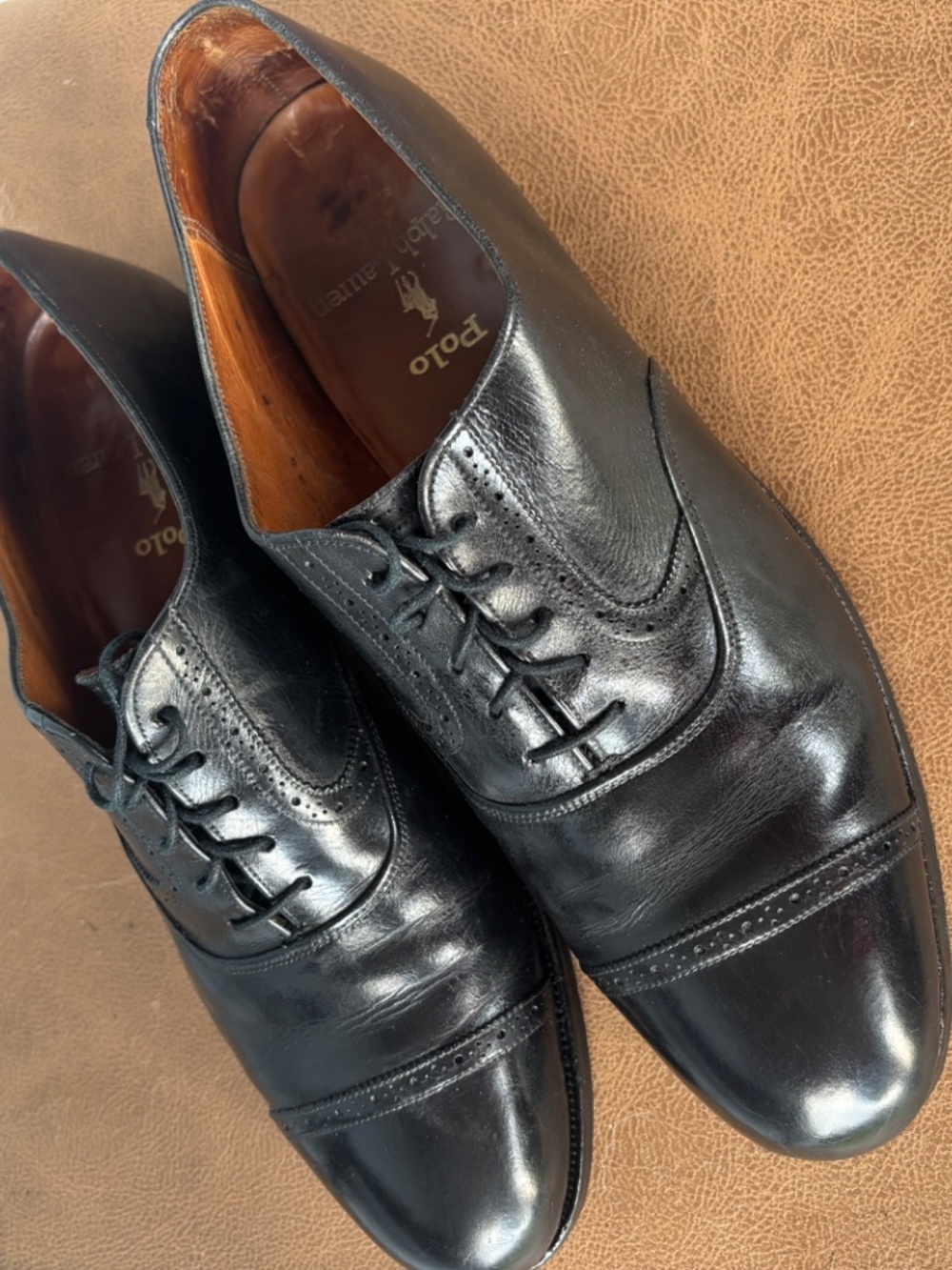 Polo by Ralph Lauren Men's Black Leather Cap-Toe Oxfords